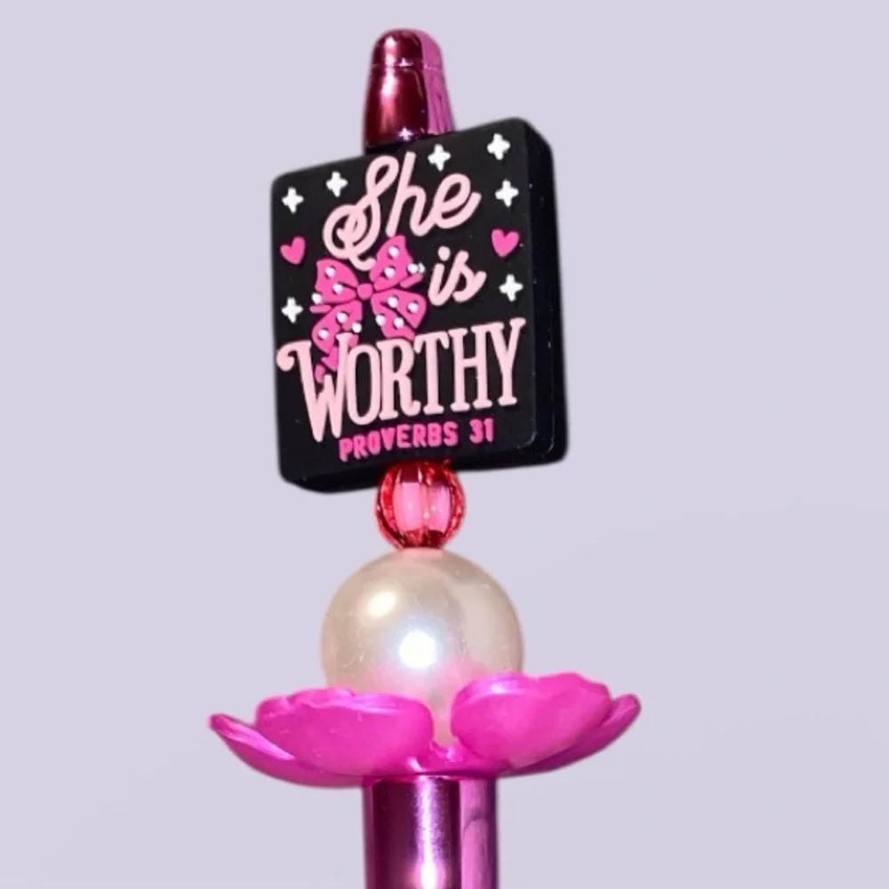 Pink Inspirational Pen | “She is Worthy” Proverbs 31